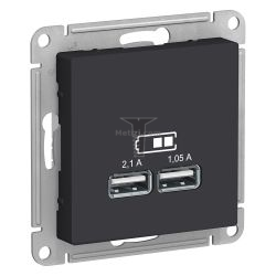 Картинка Розетка AtlasDesign USB двухместная 5В/2100мА карбон без рамки, способ монтажа скрытый, арт. ATN001033 купить 