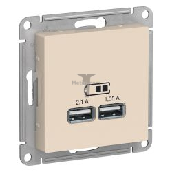 Картинка Розетка AtlasDesign USB двухместная 5В/2100мА бежевый без рамки, способ монтажа скрытый, арт. ATN000233 купить 