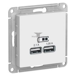 Картинка Розетка AtlasDesign USB двухместная 5В/2100мА белый без рамки, способ монтажа скрытый, арт. ATN000133 купить 