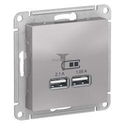 Картинка Розетка AtlasDesign USB двухместная 5В/2100мА алюминий без рамки, способ монтажа скрытый, арт. ATN000233 купить 